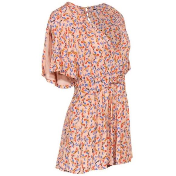 Free People Peach Floral Printed Virginia Romper with/ Open Back Size 6 - Picture 3 of 16